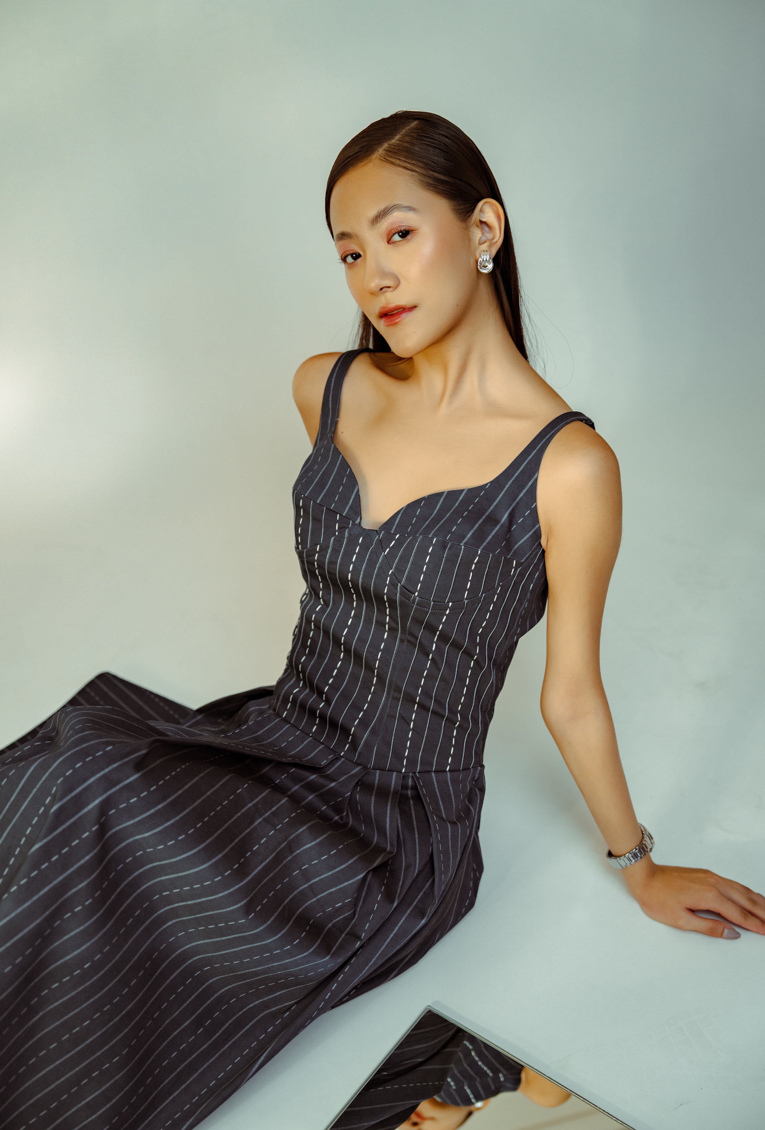 All Hearts No Spades luxury women’s sweetheart neckline, drop waist and cinched waist – quiet luxury premium clothing.