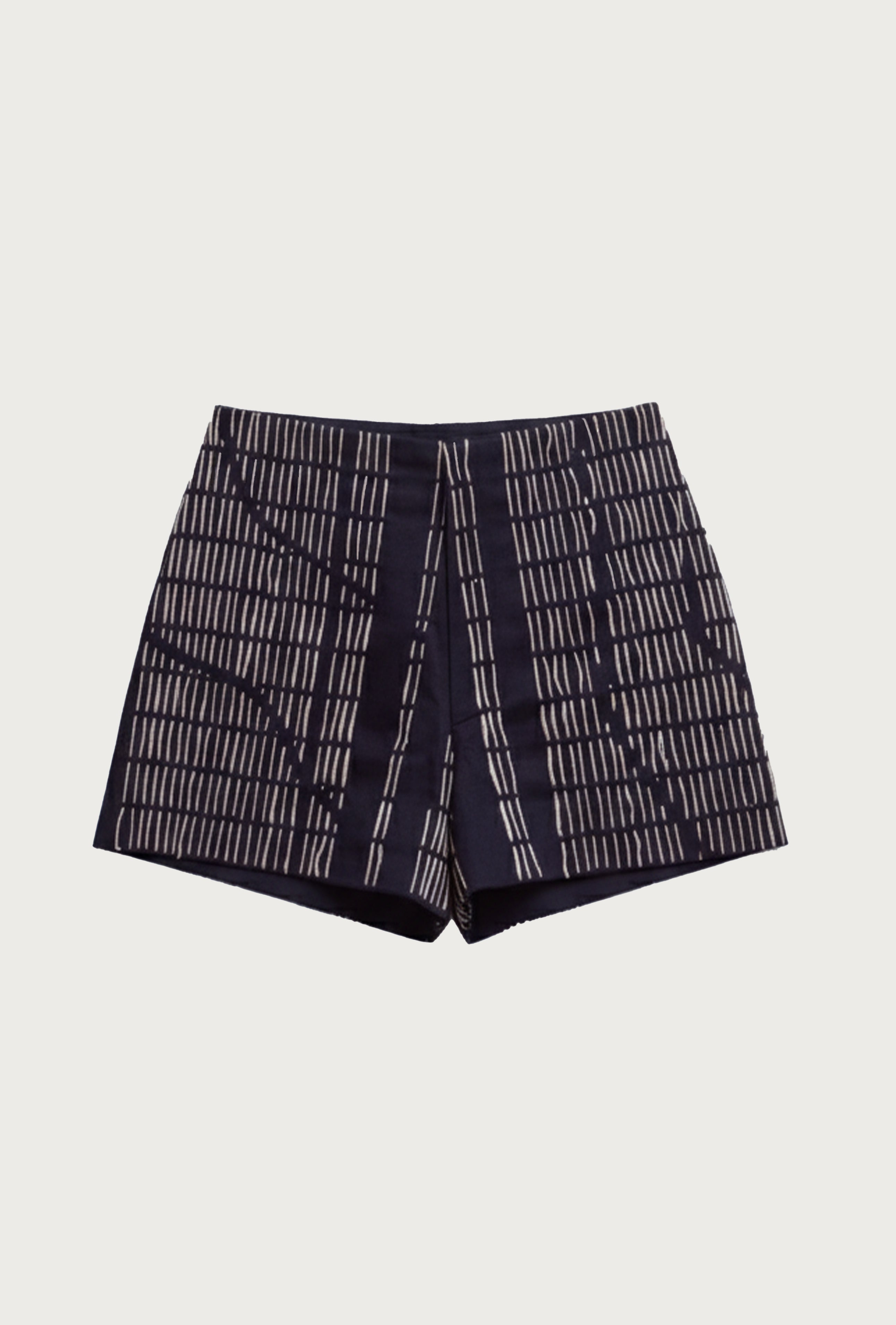 Black shorts with a subtle pattern on a light gray background