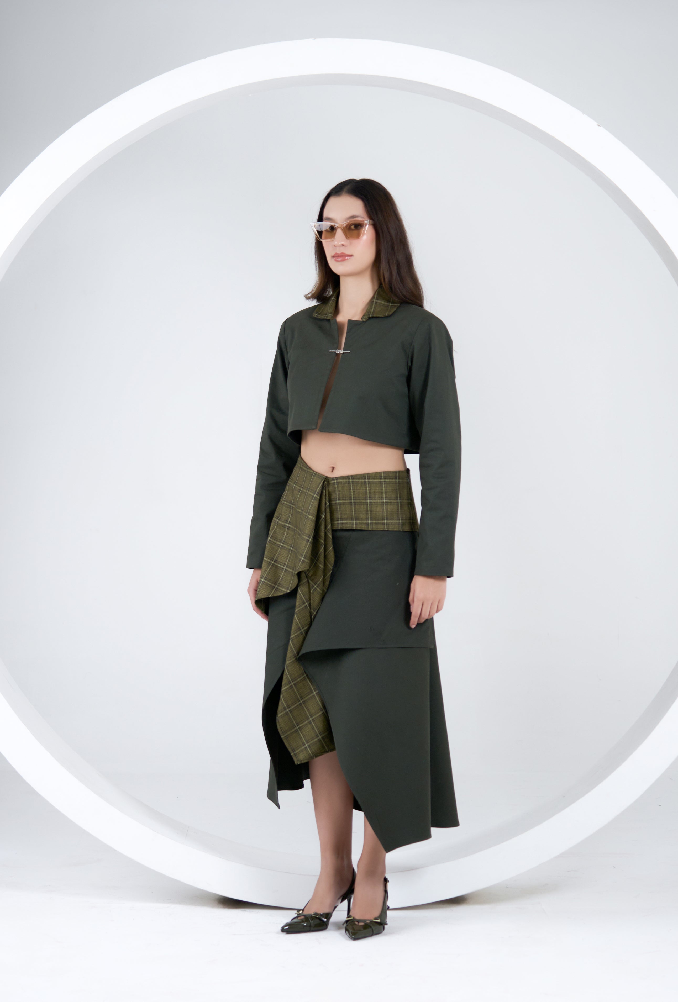 Moss and Plaid midi skirt