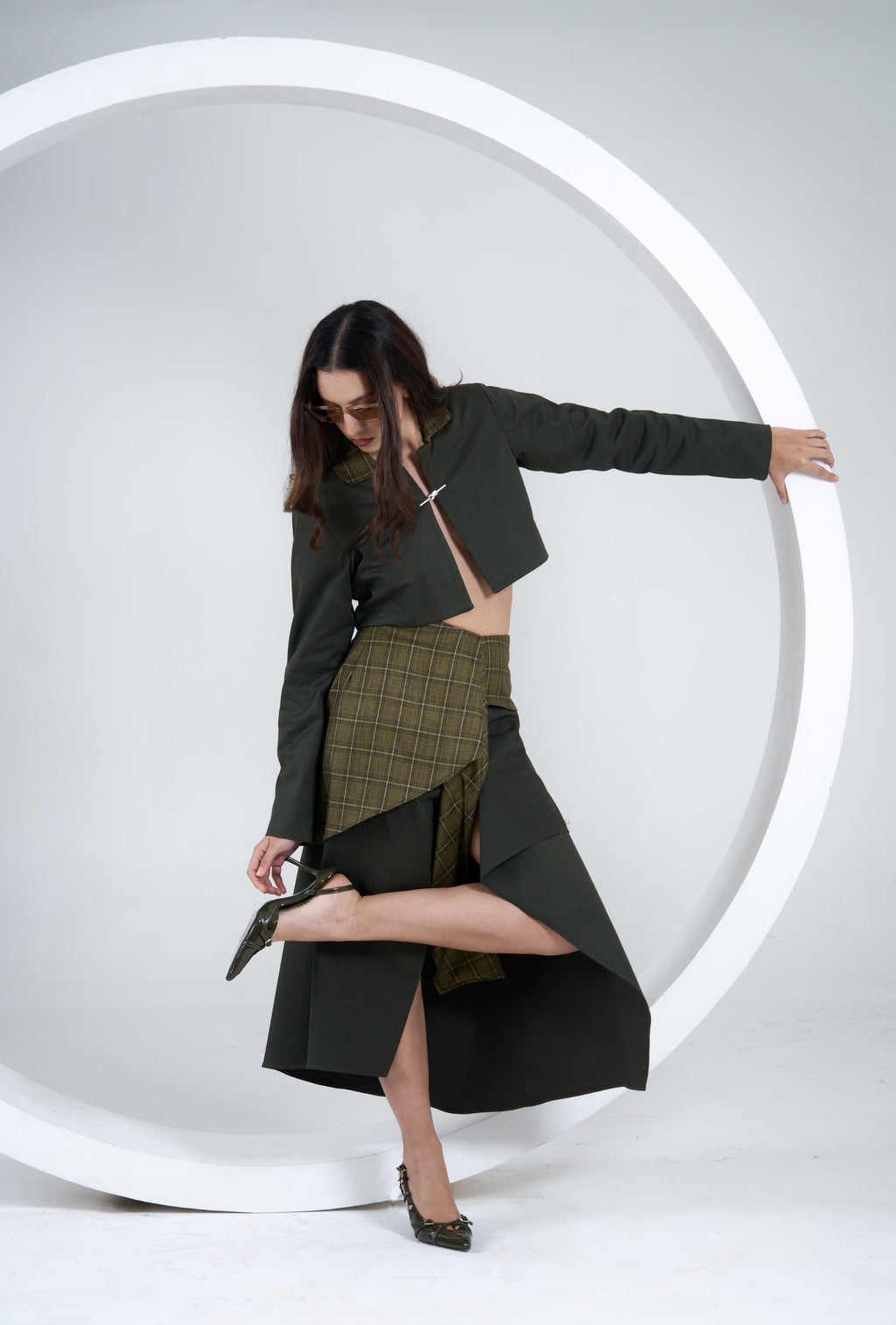 Moss and Plaid midi skirt