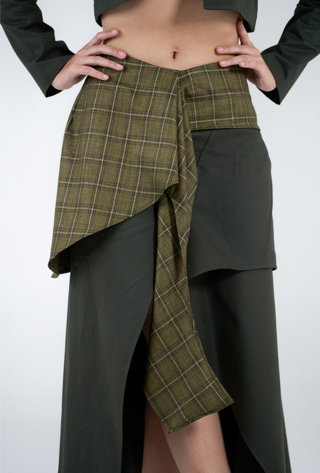 Moss and Plaid midi skirt