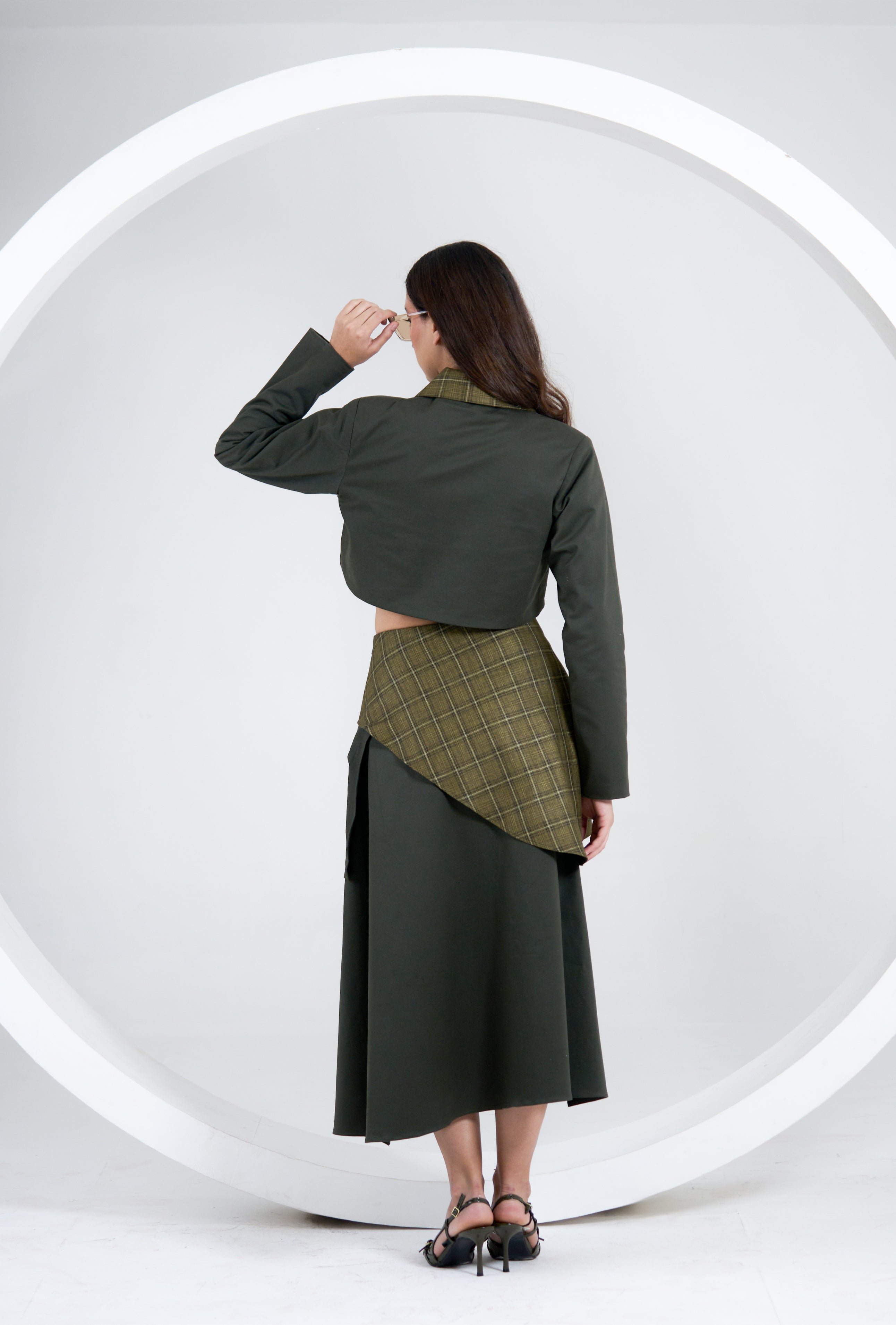 Moss and Plaid midi skirt