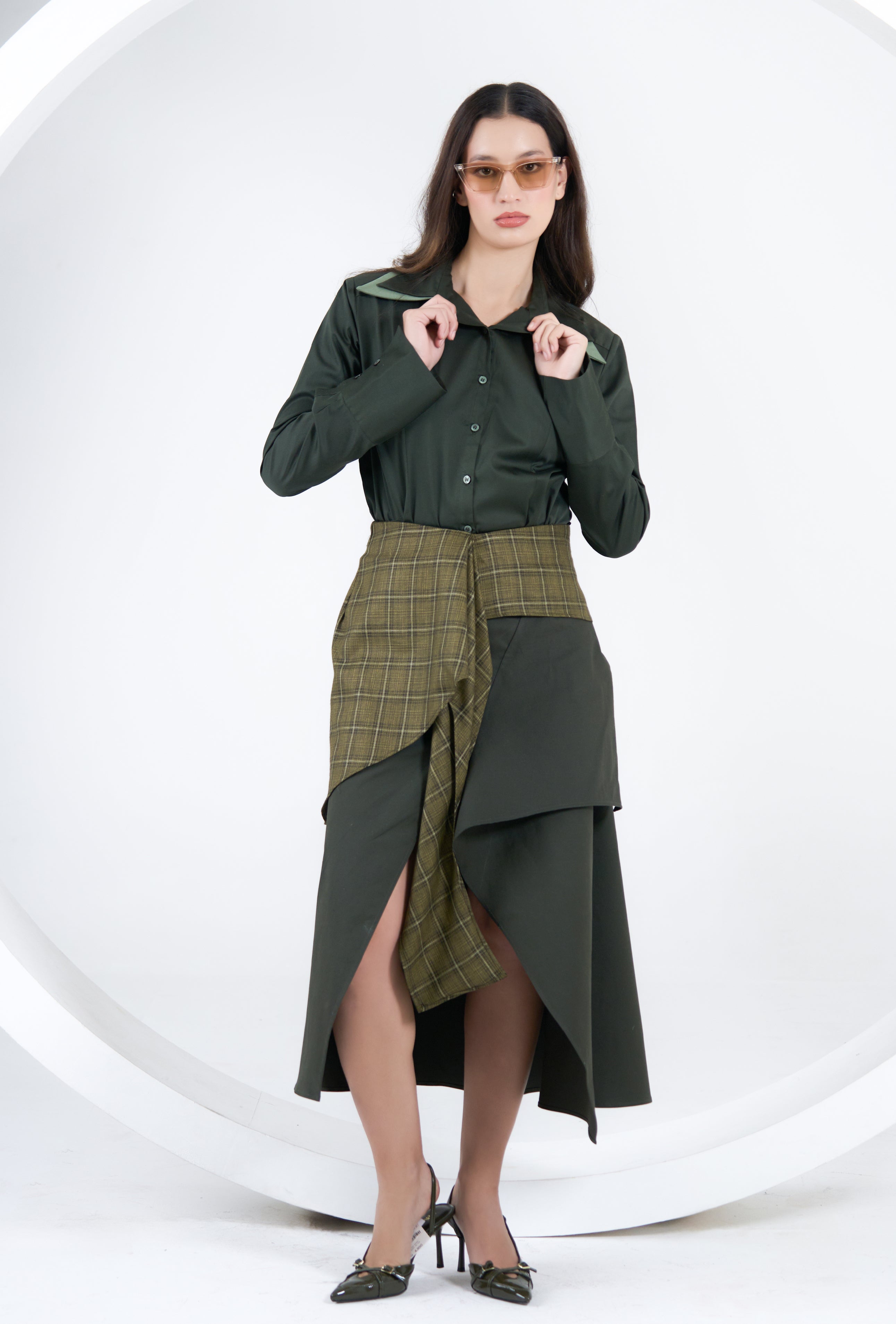 Moss and Plaid midi skirt